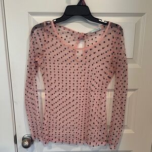 ✅Maurices Pink Sheer Long-Sleeve Polka Dot Top